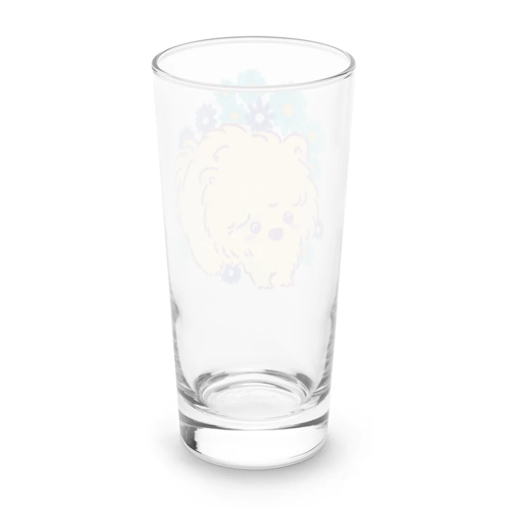 猫のきぬくんのお店のポメプーと青いガーベラ Long Sized Water Glass :back