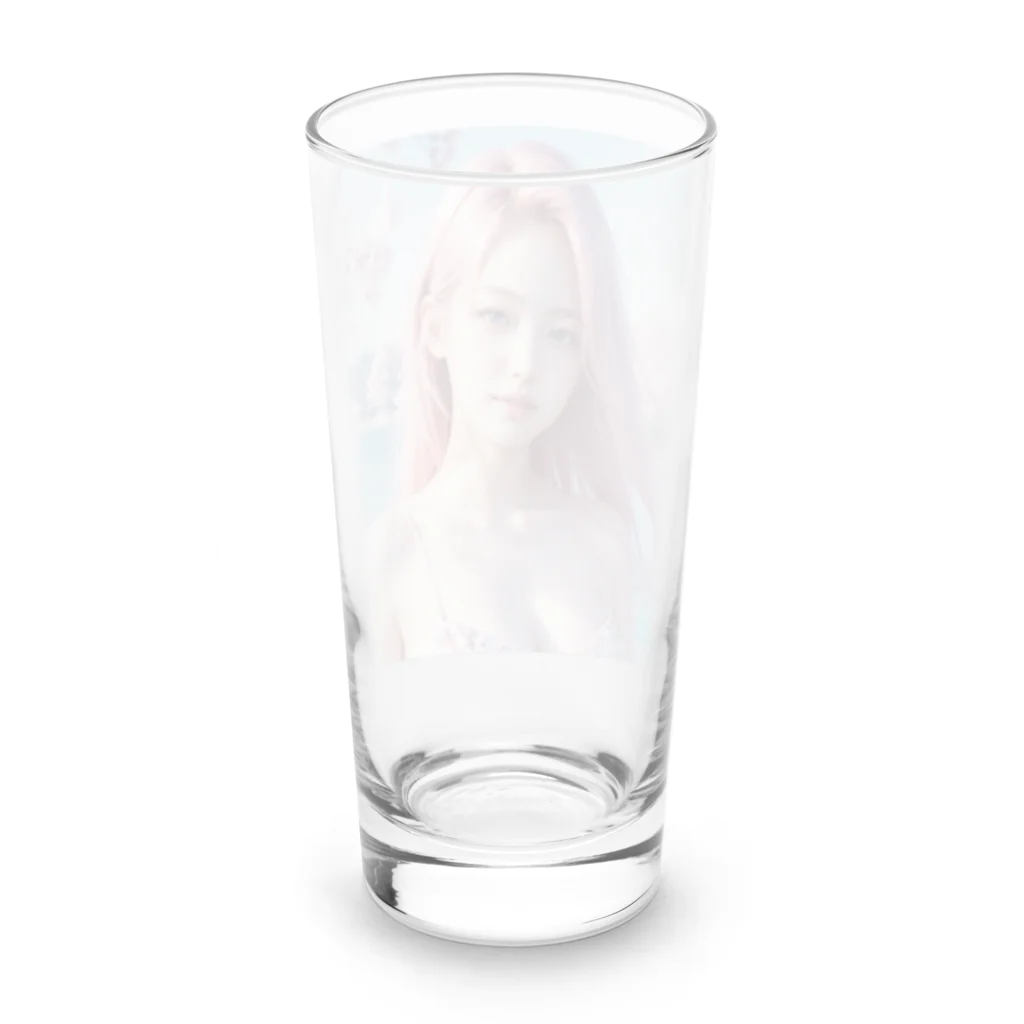 AI goddessの桜と川と青空と、ピンクの髪の女の子 Long Sized Water Glass :back