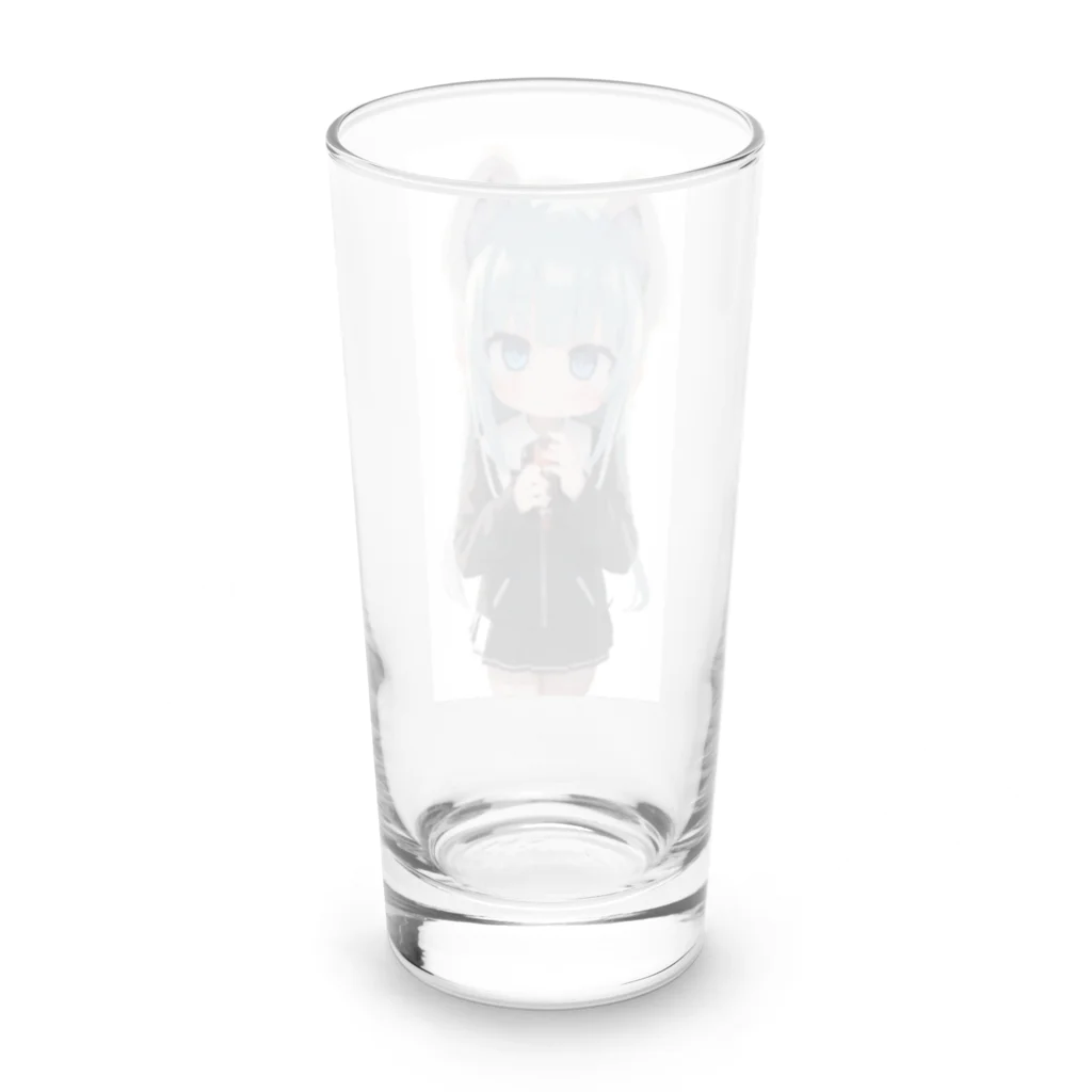 ケモ耳美少女キツネちゃん（AIart）の獣の耳と美しい青い目少女 Long Sized Water Glass :back