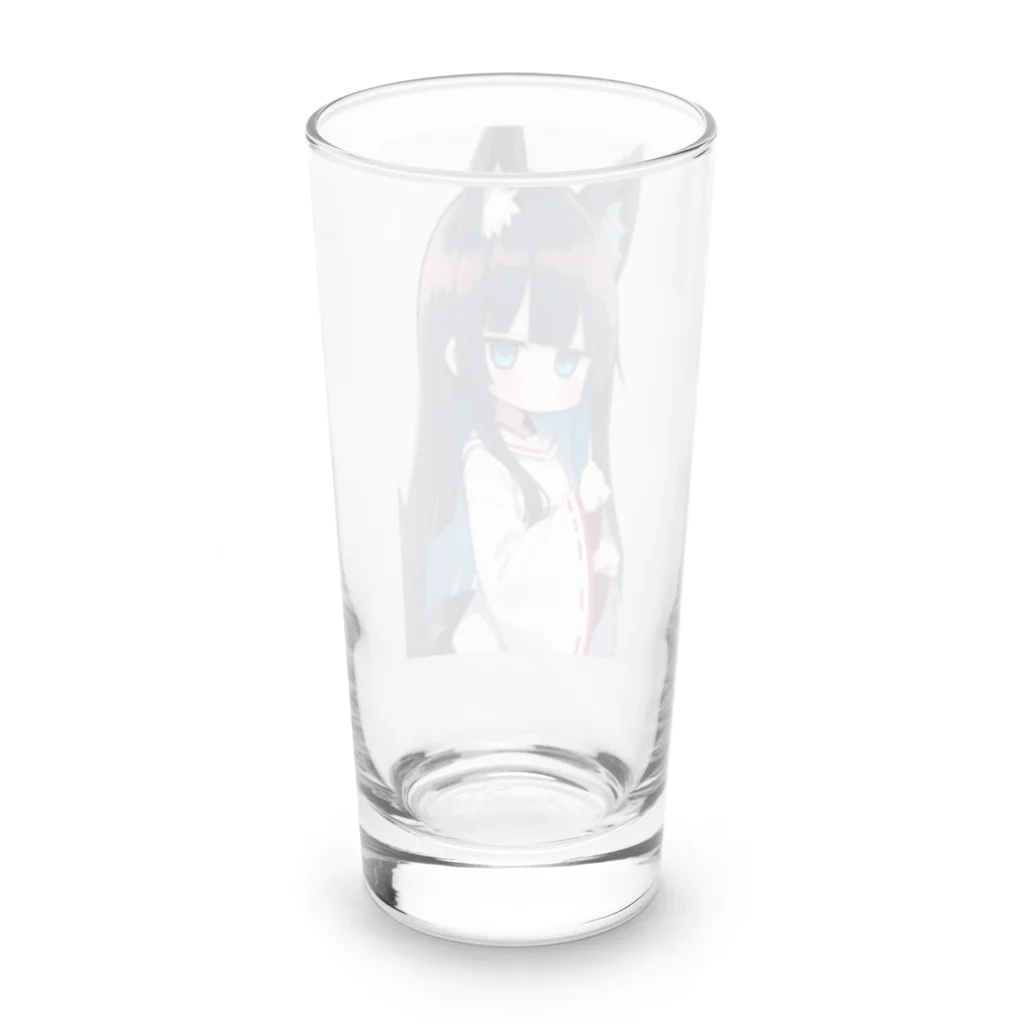 ケモ耳美少女キツネちゃん（AIart）の紺色の髪のキツネの女の子 Long Sized Water Glass :back