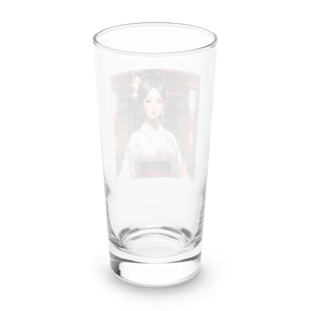 ワンダーワールド・ワンストップの黒髪の美しいポニーテール姿の巫女さん Long Sized Water Glass :back