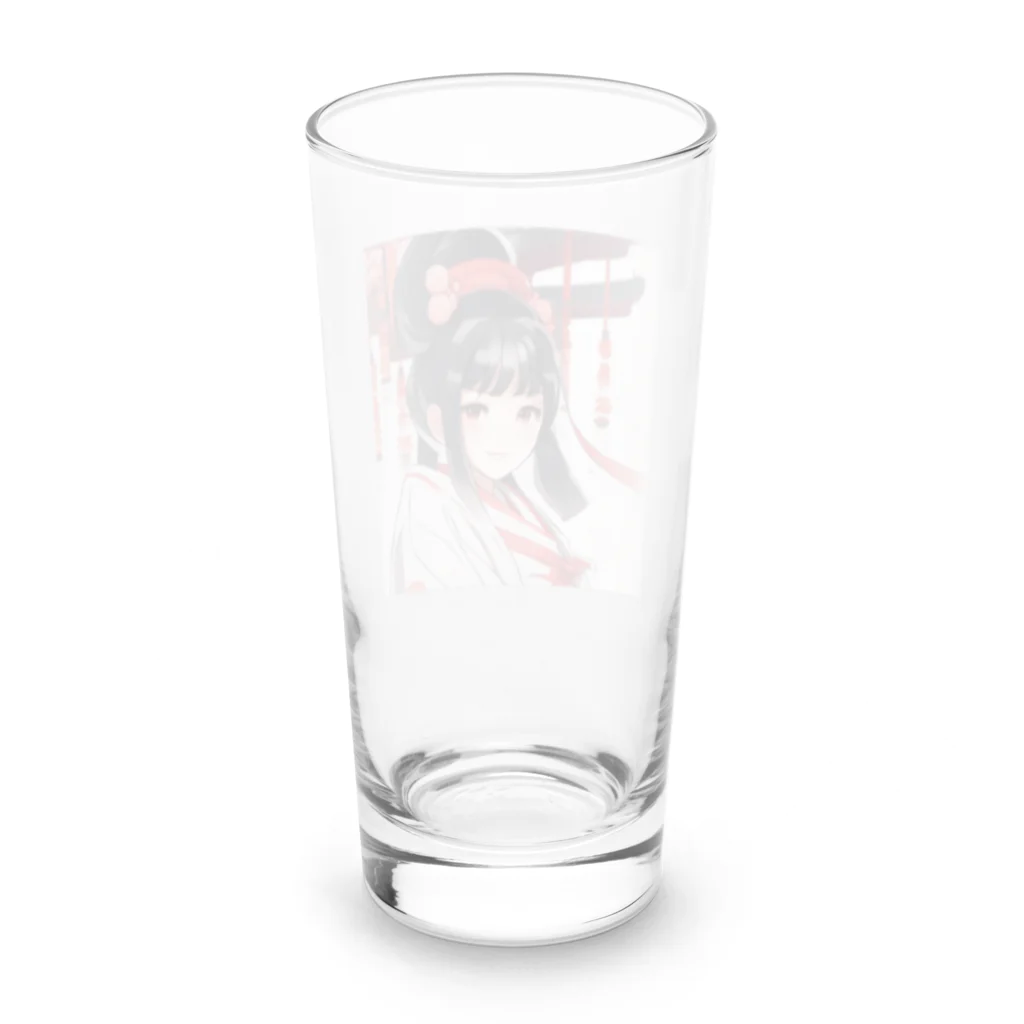 ワンダーワールド・ワンストップの巫女服を着た綺麗なポニーテール女性のグッズ Long Sized Water Glass :back