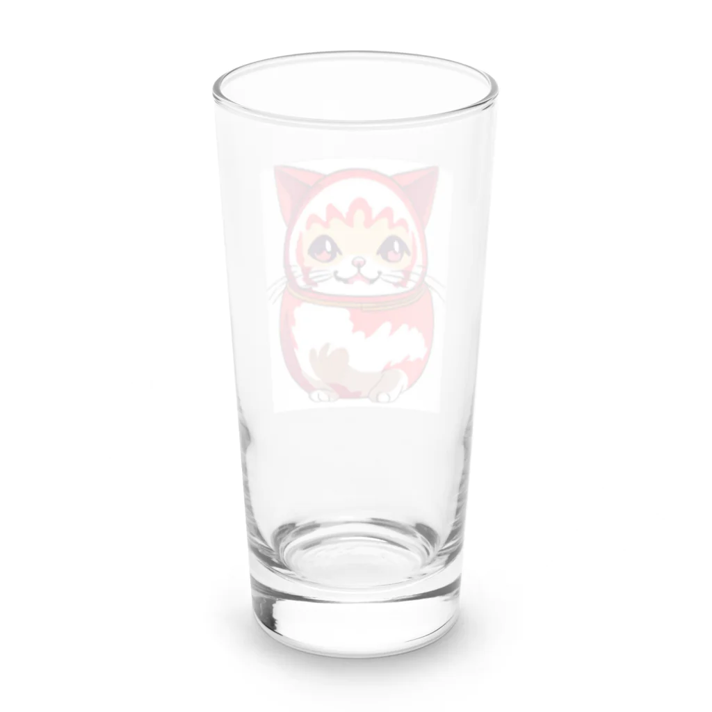 可愛い猫ちゃんの開運ダルマ猫ちゃん Long Sized Water Glass :back