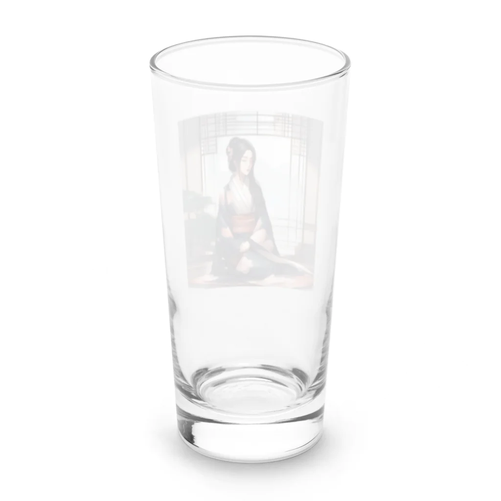 ワンダーワールド・ワンストップの浴衣を着た黑髪ロングヘアの綺麗な女性③ Long Sized Water Glass :back