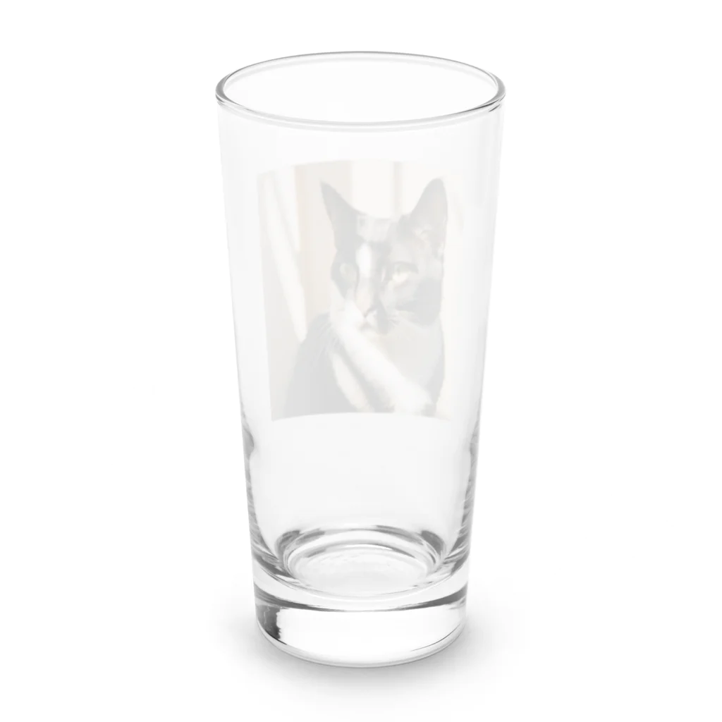 ことこと♂@トレーダーの黒ぶち猫 Long Sized Water Glass :back