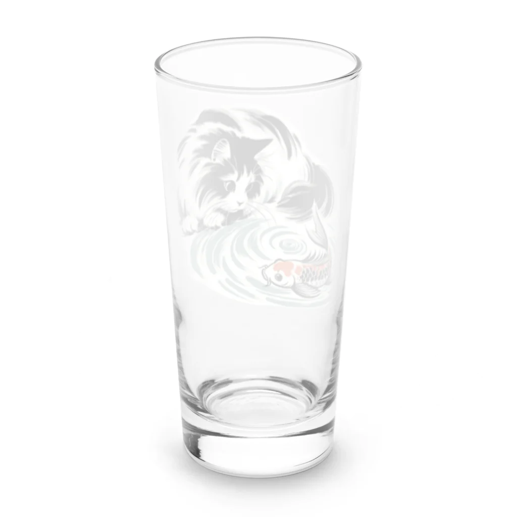 MakotOの猫と鯉（水墨画風） Long Sized Water Glass :back
