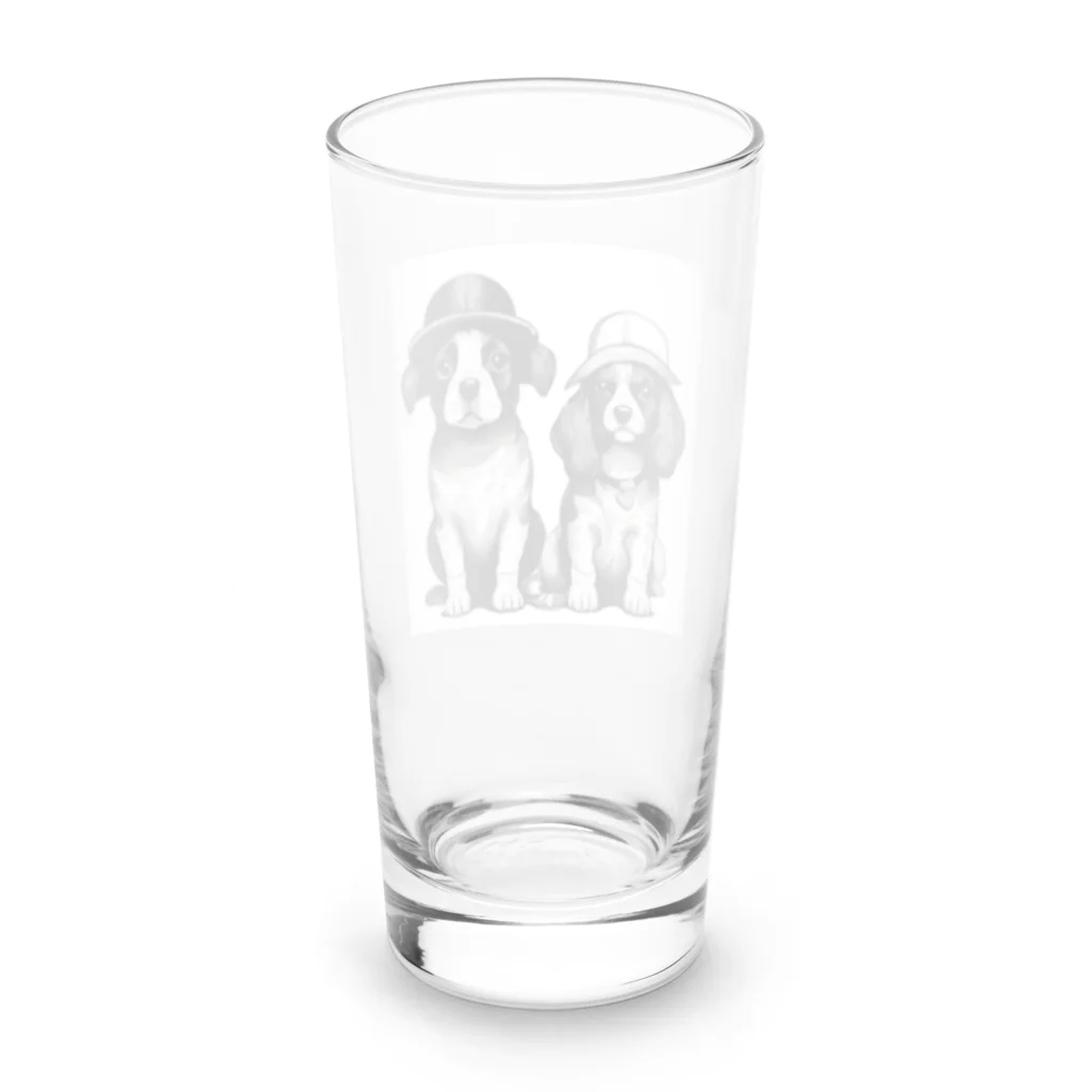 動物夫婦イラスト屋さんの帽子を被った犬夫婦 Long Sized Water Glass :back