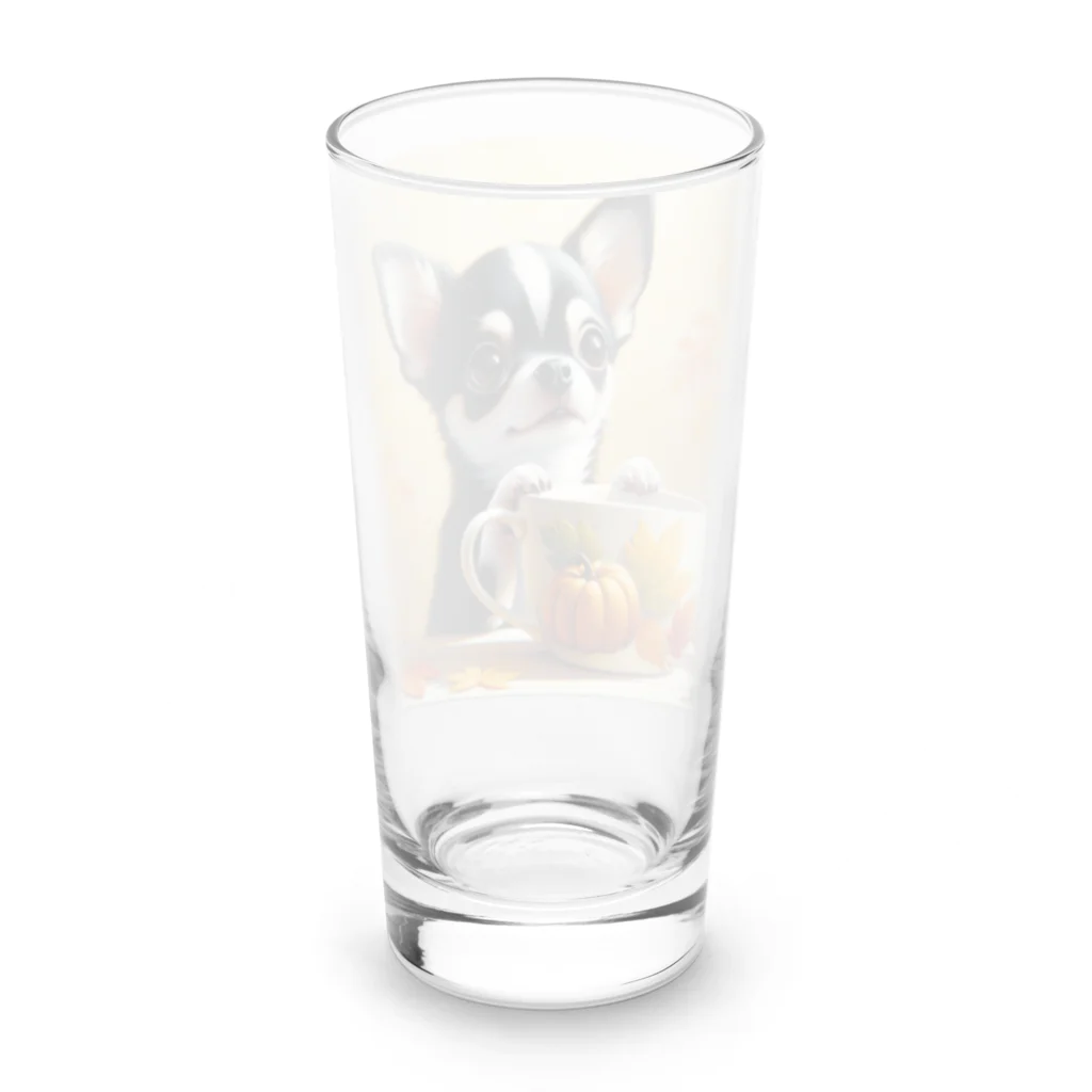 DeenaDeeのAutumn Curiosity: Chihuahua & Mug Magic 秋の好奇心: チワワとマグカップ Long Sized Water Glass :back