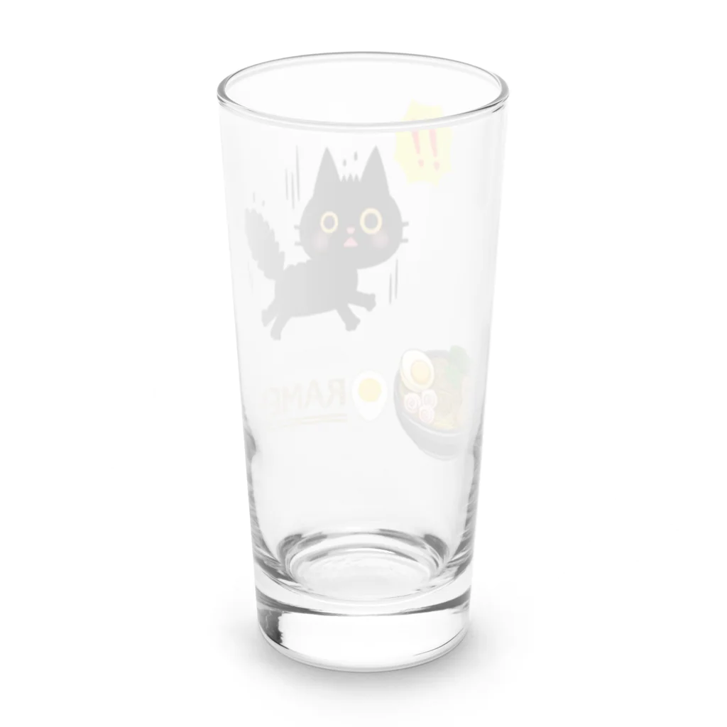 MirofuruDesignのラーメンが大好きな黒猫がラーメンを見つけて驚いている ロンググラス反対面