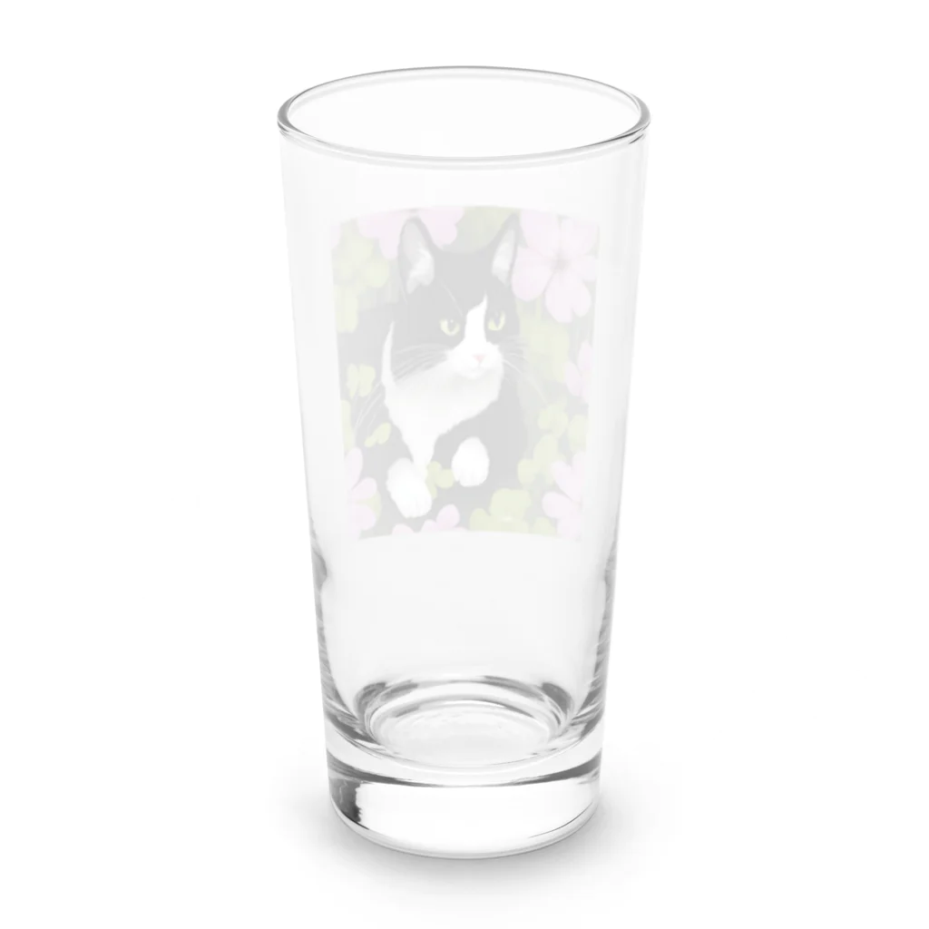 capcat1919のハチワレ白黒猫とオキザリス Long Sized Water Glass :back