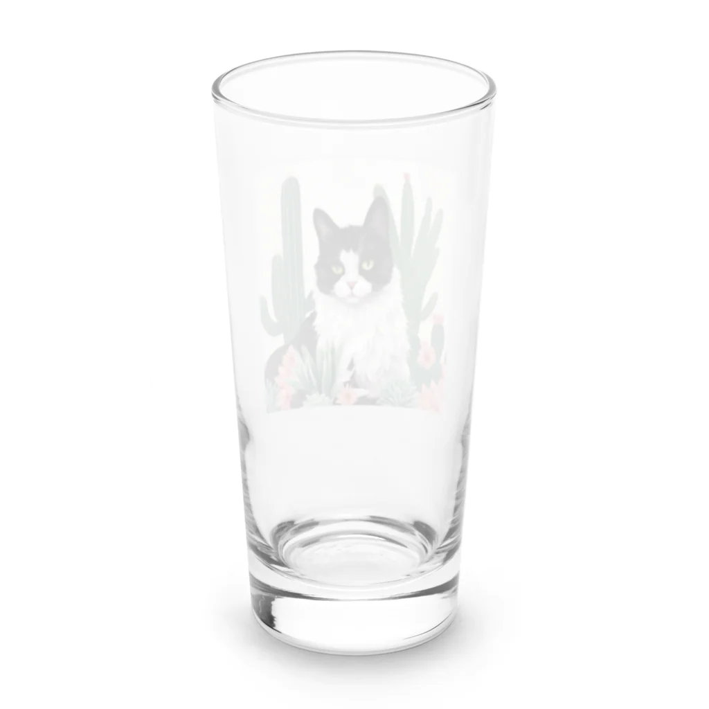 capcat1919のハチワレ白黒猫とサボテン Long Sized Water Glass :back