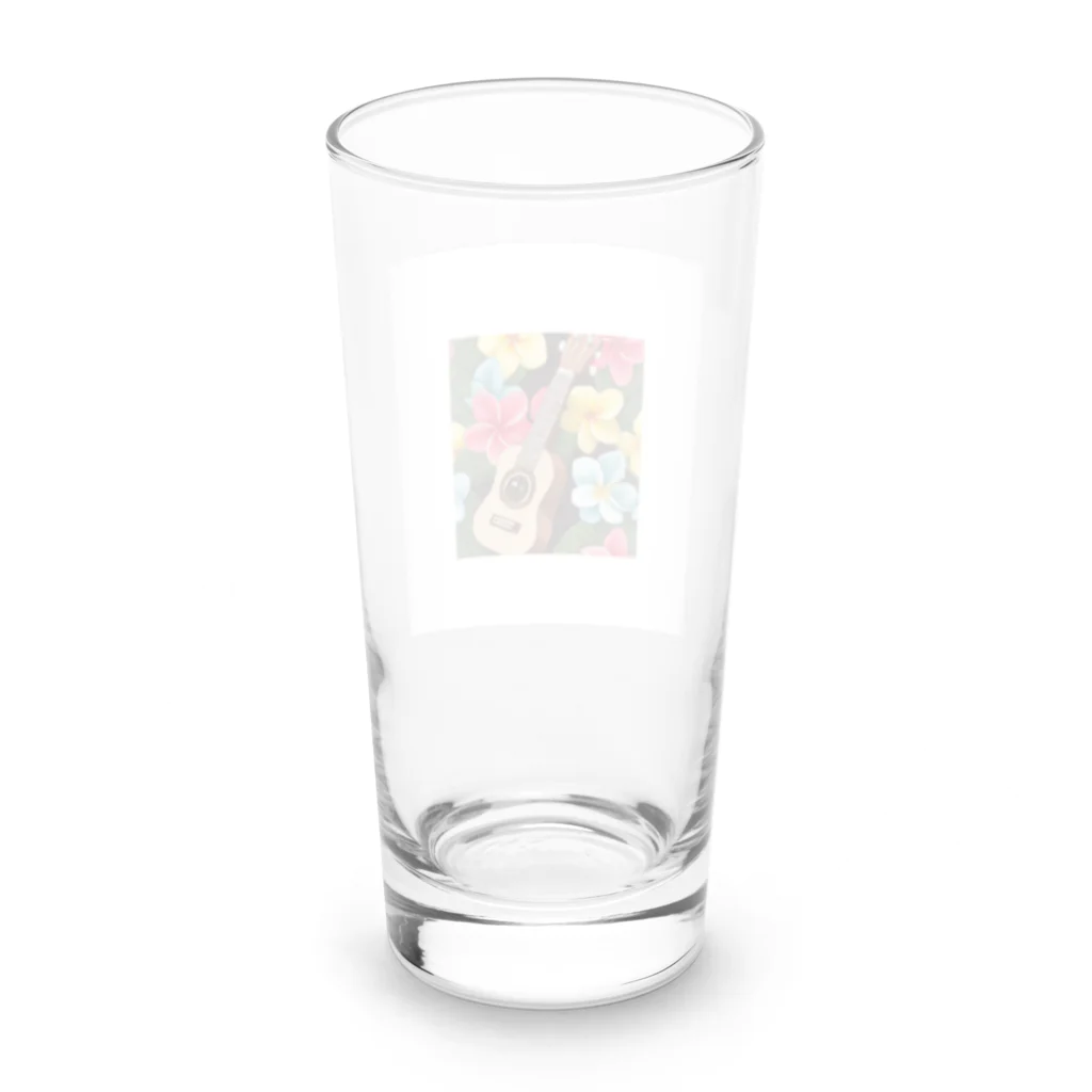 ネコワンダーランドのプルメリア＆ウクレレ🌺🌴 Long Sized Water Glass :back