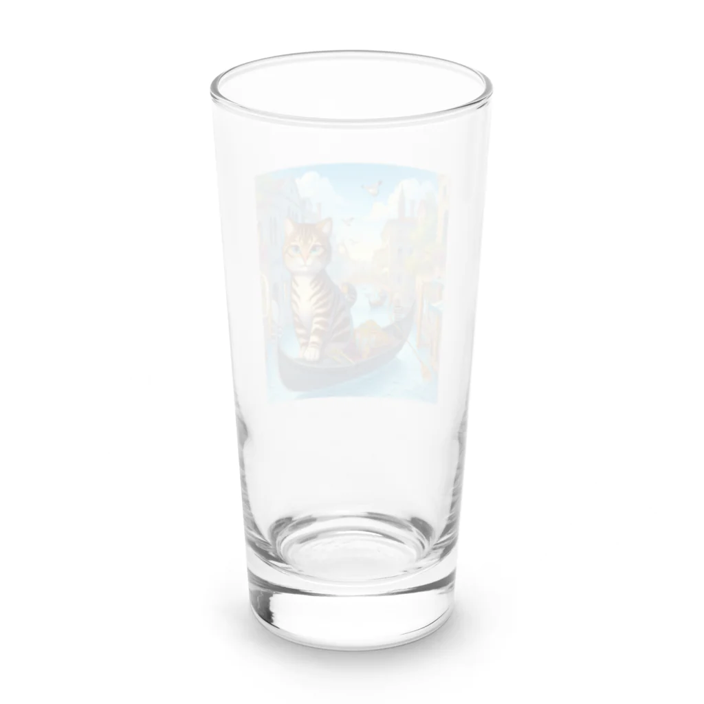 ニャーちゃんショップのヴェネツィアの水路でゴンドラに乗っているネコ Long Sized Water Glass :back