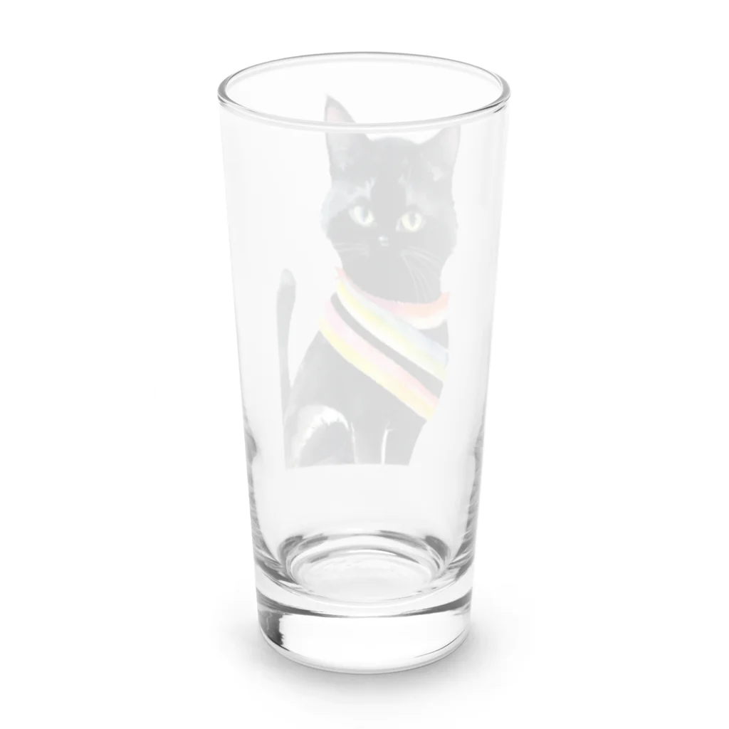 幸運のしっぽの黒猫と虹の首輪 Long Sized Water Glass :back