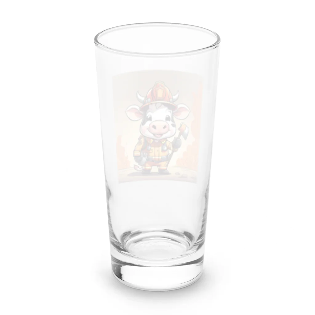 パパショップのかわいらしい牛が消防士 Long Sized Water Glass :back