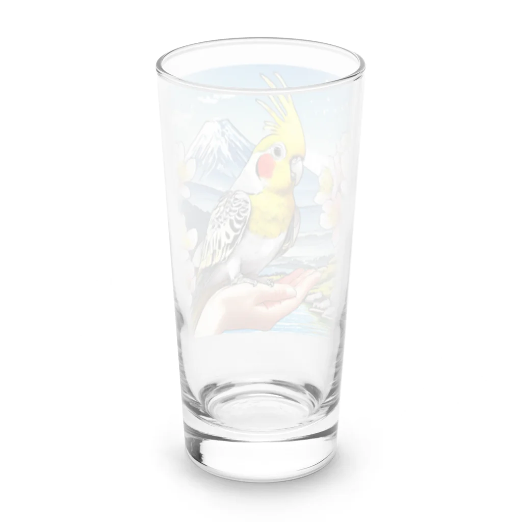 Paonのズーのオカメインコと山景色 Long Sized Water Glass :back