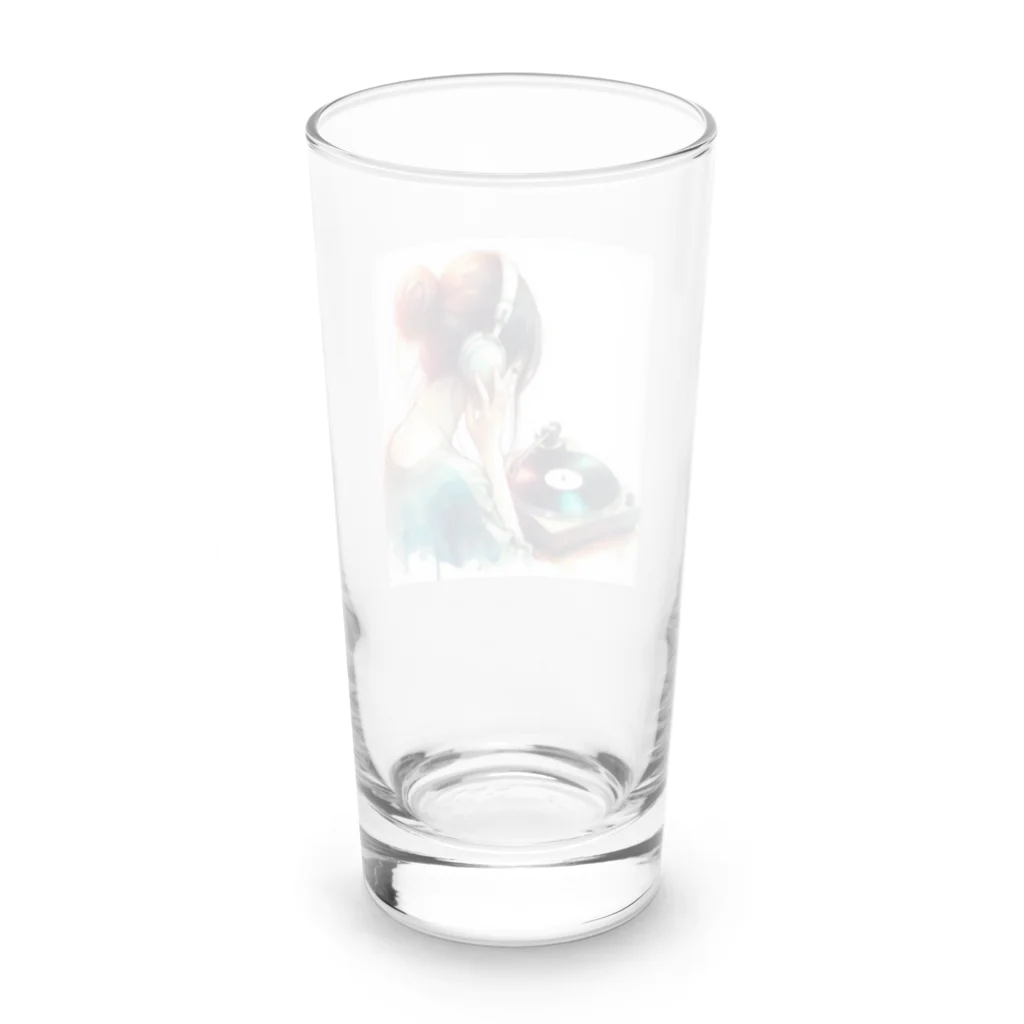 音楽ルー106のレコードと女性 Long Sized Water Glass :back