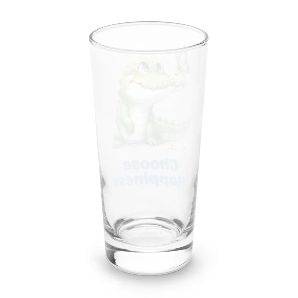 ワニ部（crocodile club)の蝶とワニさん Long Sized Water Glass :back