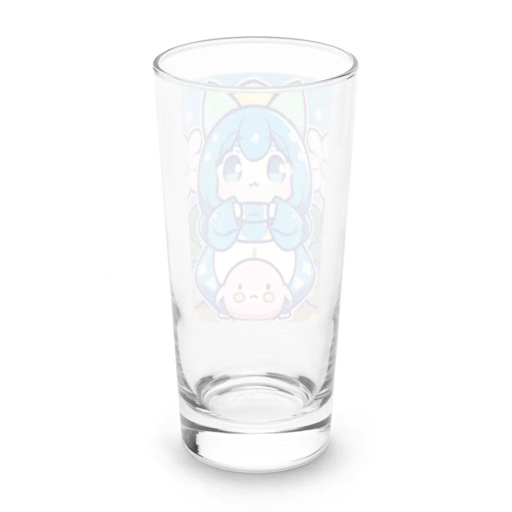 カピパーラ🐻の青い髪の姫とピンクのかわいい生物♪ Long Sized Water Glass :back