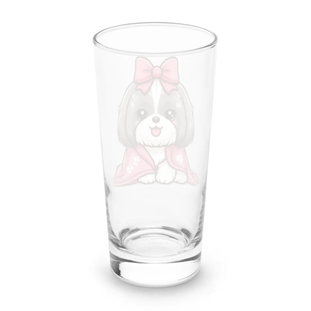 ワンコとにゃんちゃんズの毛布にくるまるシーズー Long Sized Water Glass :back