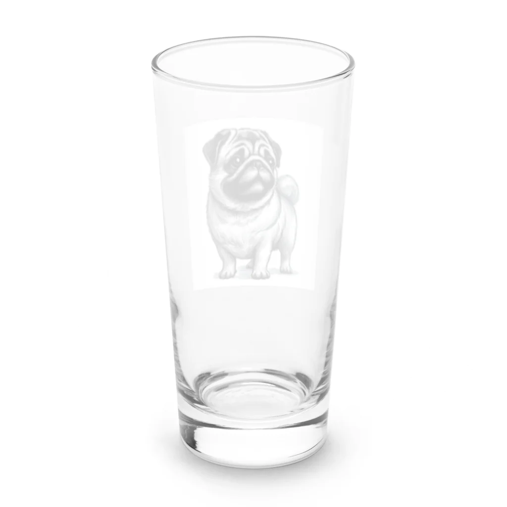 鼻ぺちゃ犬と和猫の遠くを見つめるパグ Long Sized Water Glass :back