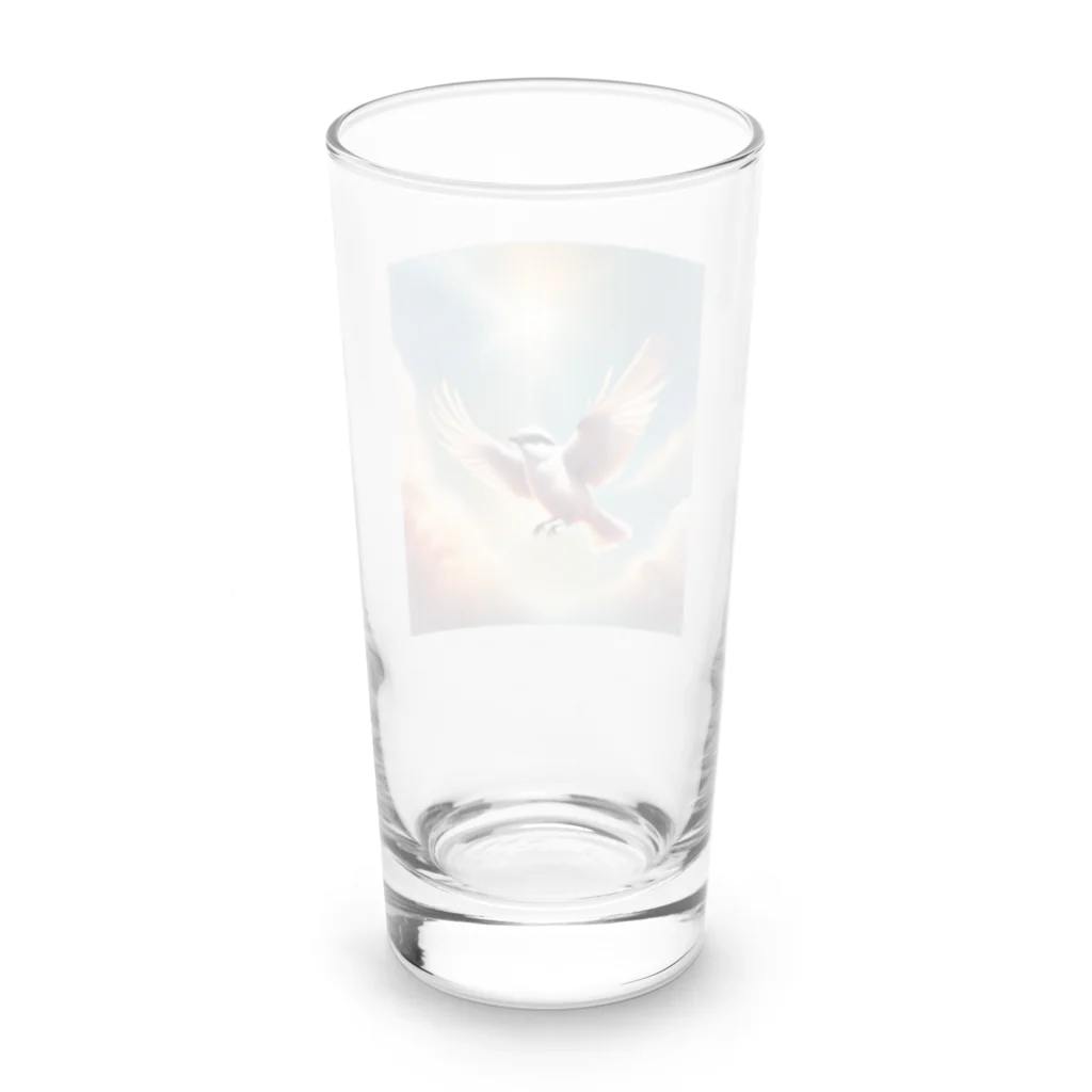 rokochanの明るい 天空で 自由に 飛ぶ 白い モズ Long Sized Water Glass :back