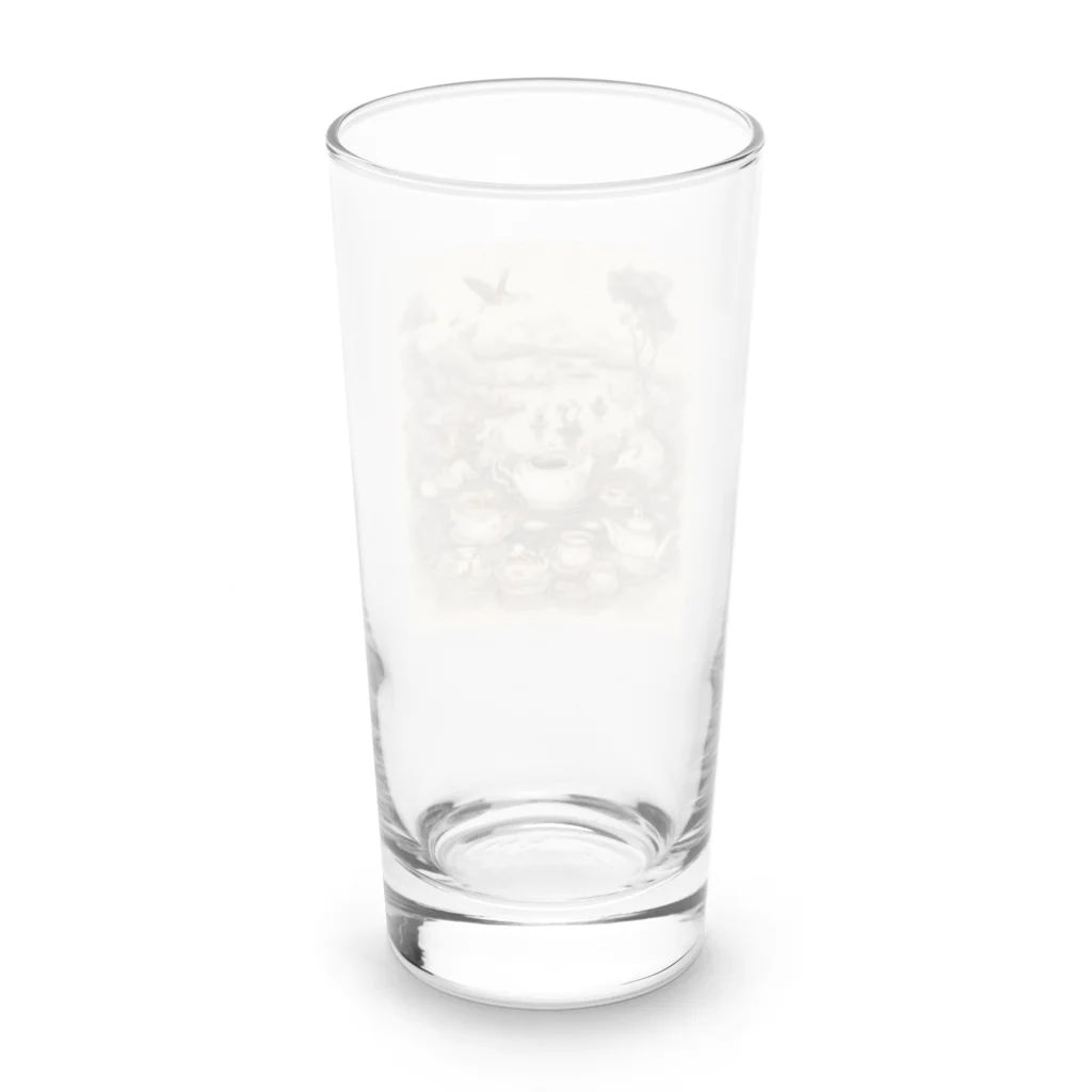 レトロゲームイラストの西洋風動物達のお茶会 Long Sized Water Glass :back