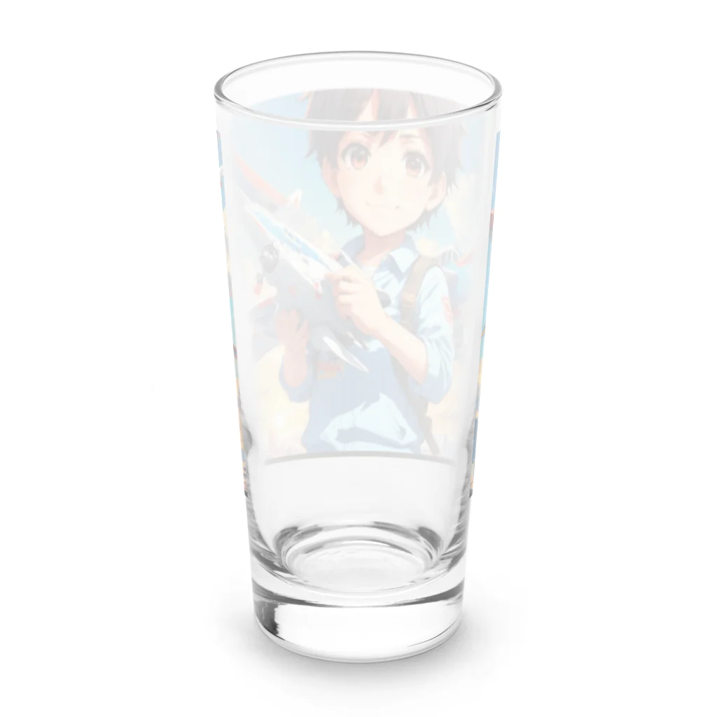 YUIMUNI-ユイム二の空を駆けるかっこいい飛行機模型を手にした子供 Long Sized Water Glass :back