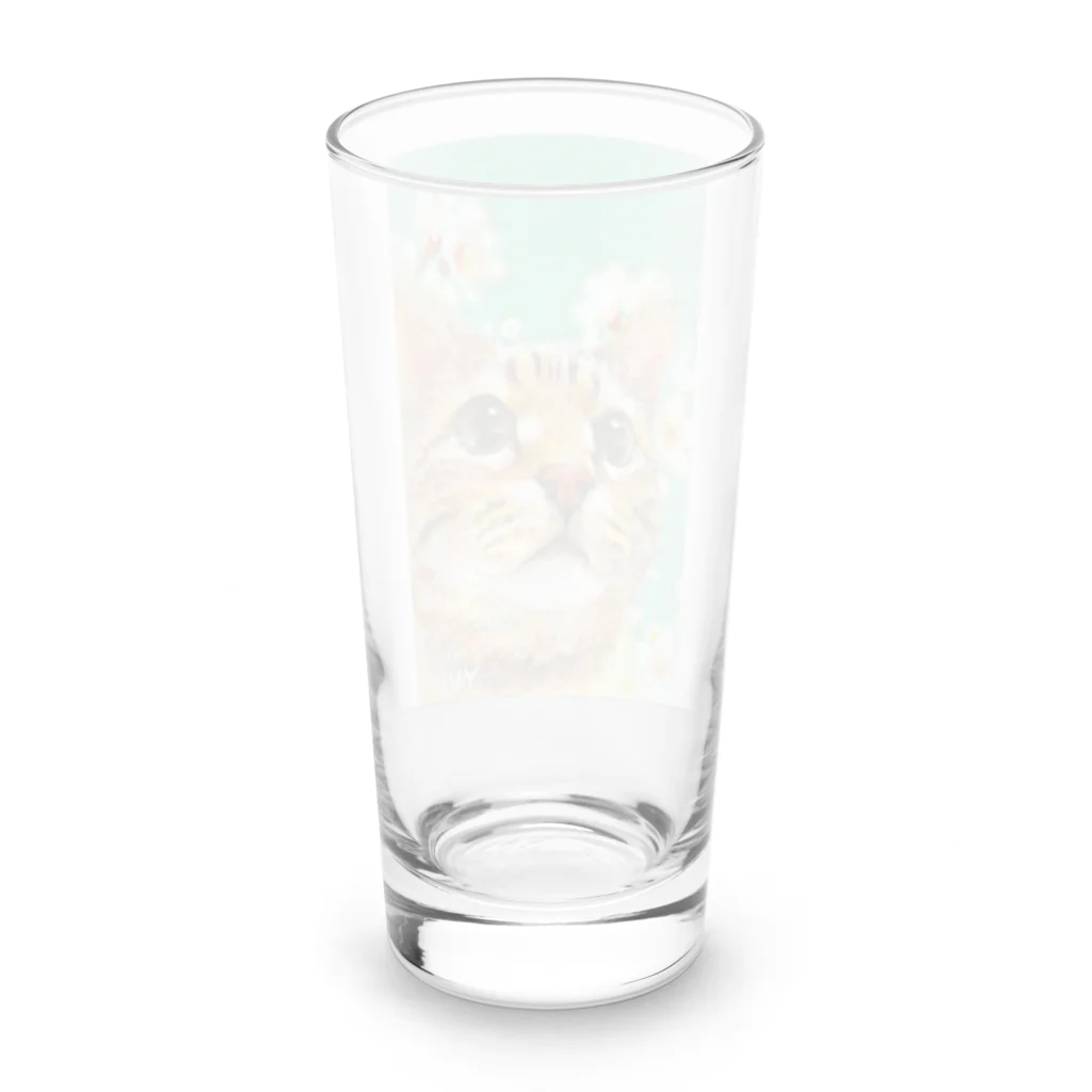 やさしい世界のさくらんぼの花とねこ Long Sized Water Glass :back