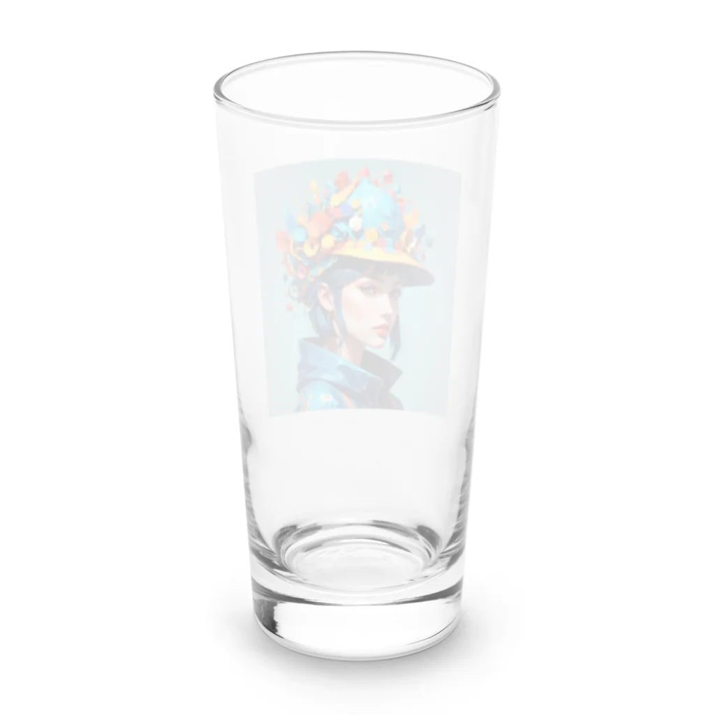 でゅの鮮やかなカラフルな帽子 Long Sized Water Glass :back