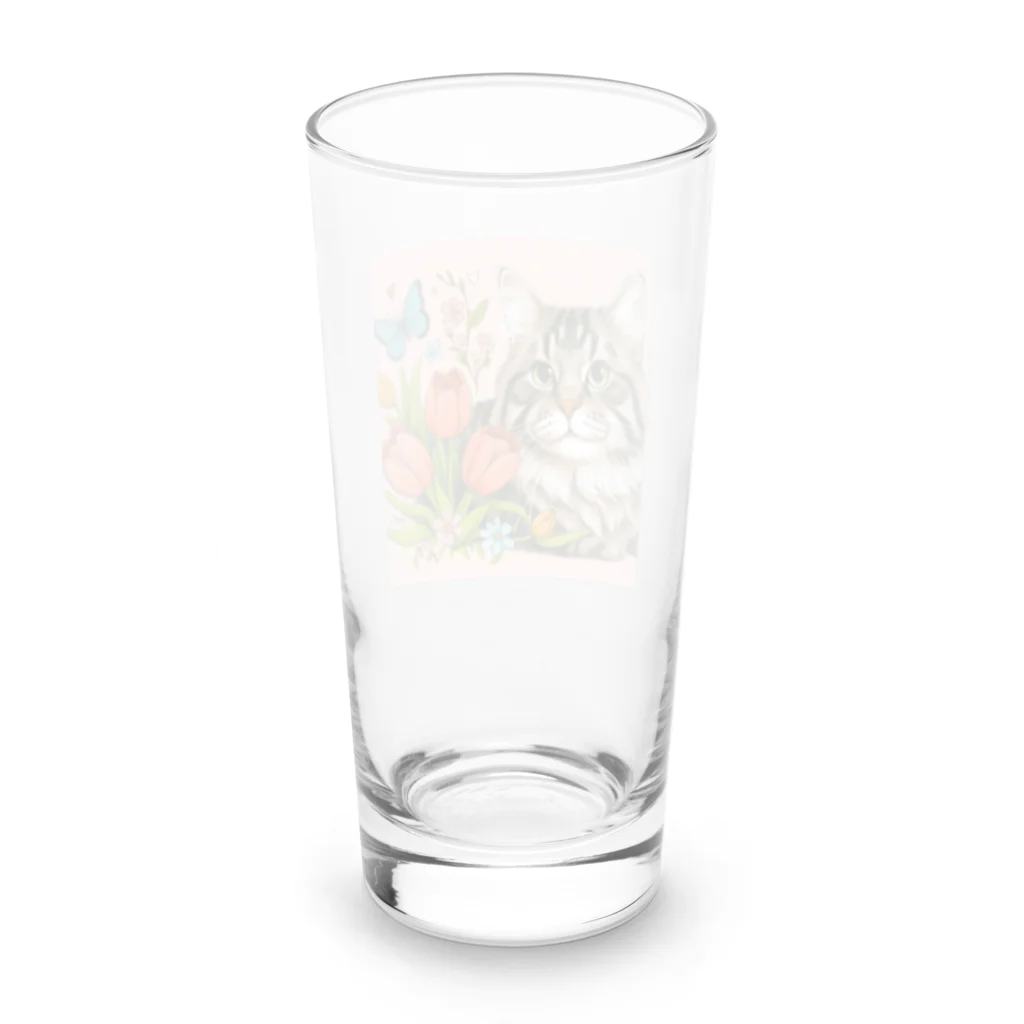 Y m @Y's shopの猫とチューリップ Long Sized Water Glass :back