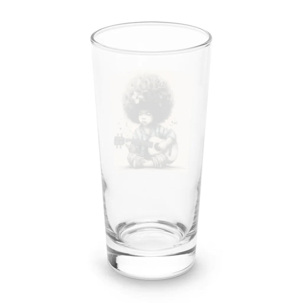 atu-daruma77のウクレレを持つアフロヘアのかわいい成長 Long Sized Water Glass :back