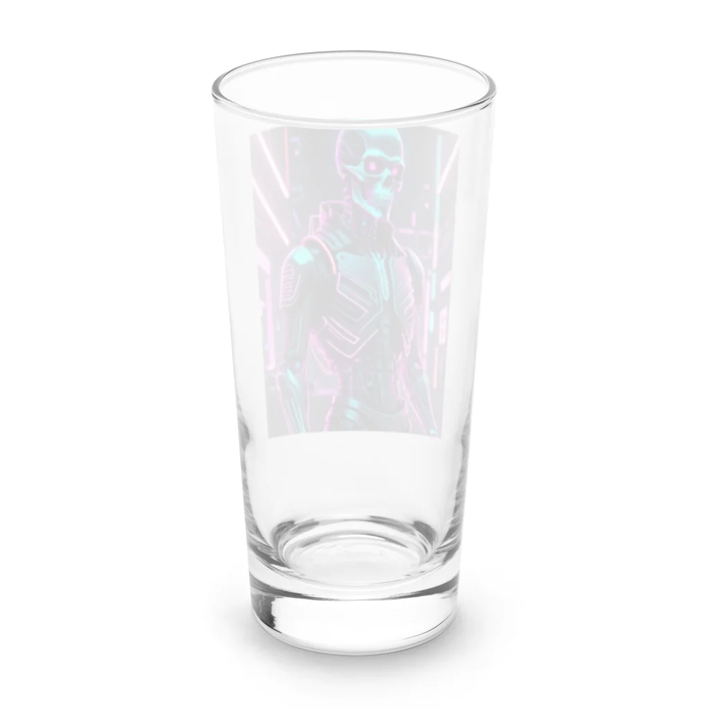 Skeletonの超クールな骸骨のサイバーパンクアート！ Long Sized Water Glass :back