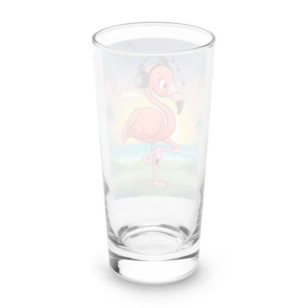 miamissioneのmiamissione オリジナル - ヘッドセットでノリノリの夢見るフラミンゴ - Long Sized Water Glass :back