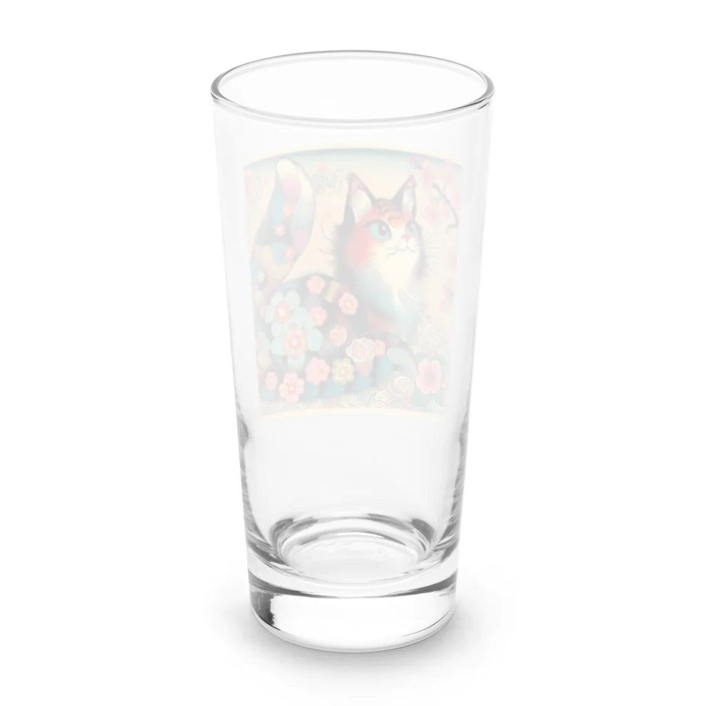 chaochao0701の浮世絵風　カラフル猫「Ukiyo-e-style Colorful Cat」「浮世绘风格的多彩猫」 Long Sized Water Glass :back