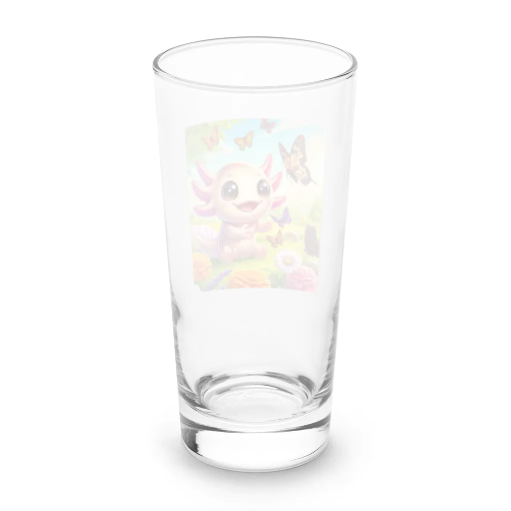 adjustの蝶々と一緒に遊んでいるかわいいウーパールーパー Long Sized Water Glass :back