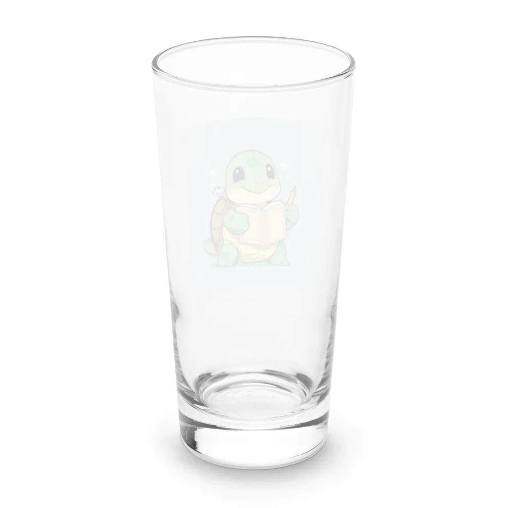 ganeshaのおもちゃの本を持ったかわいいカメ Long Sized Water Glass :back