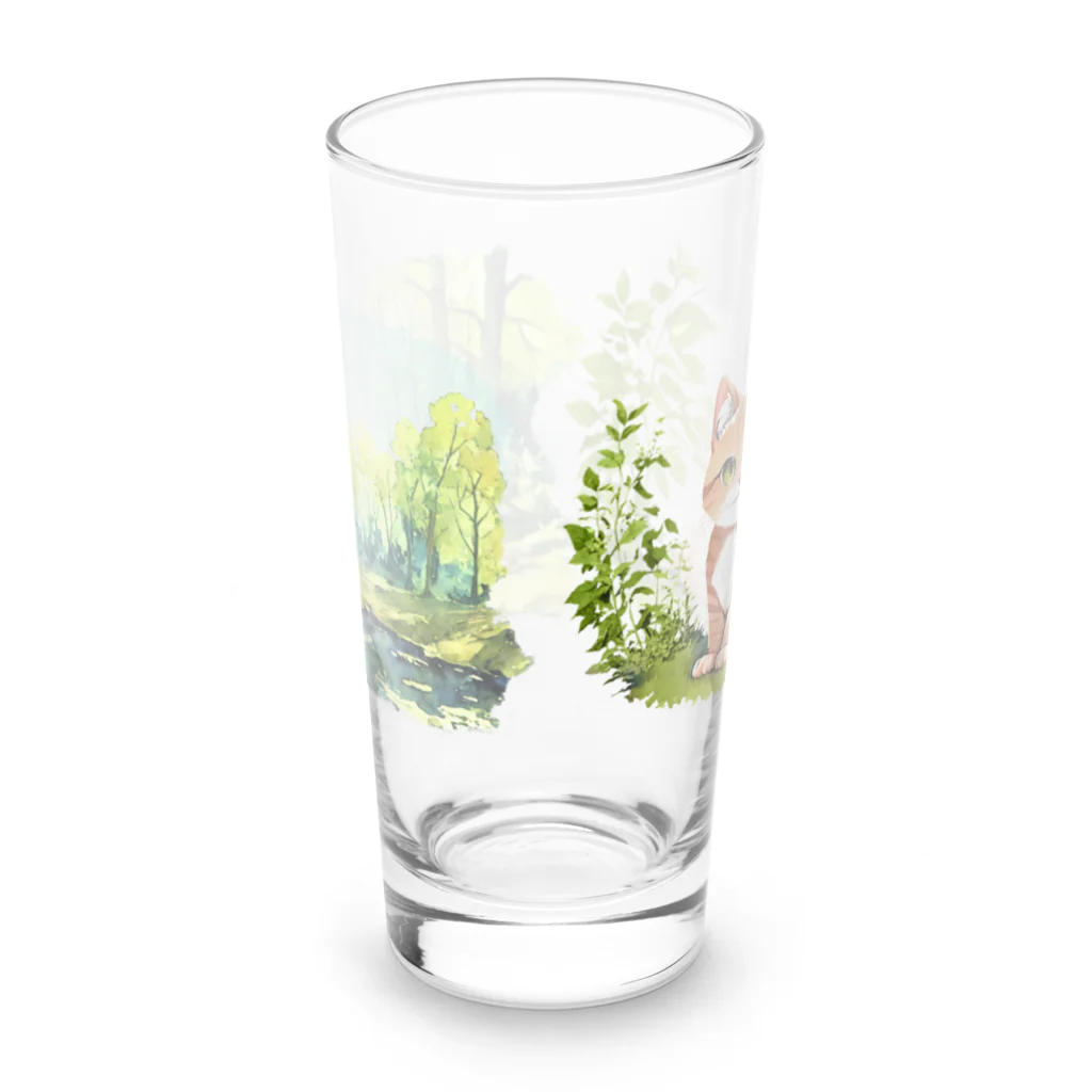 猫との風景の茶トラと森グラス Long Sized Water Glass :back