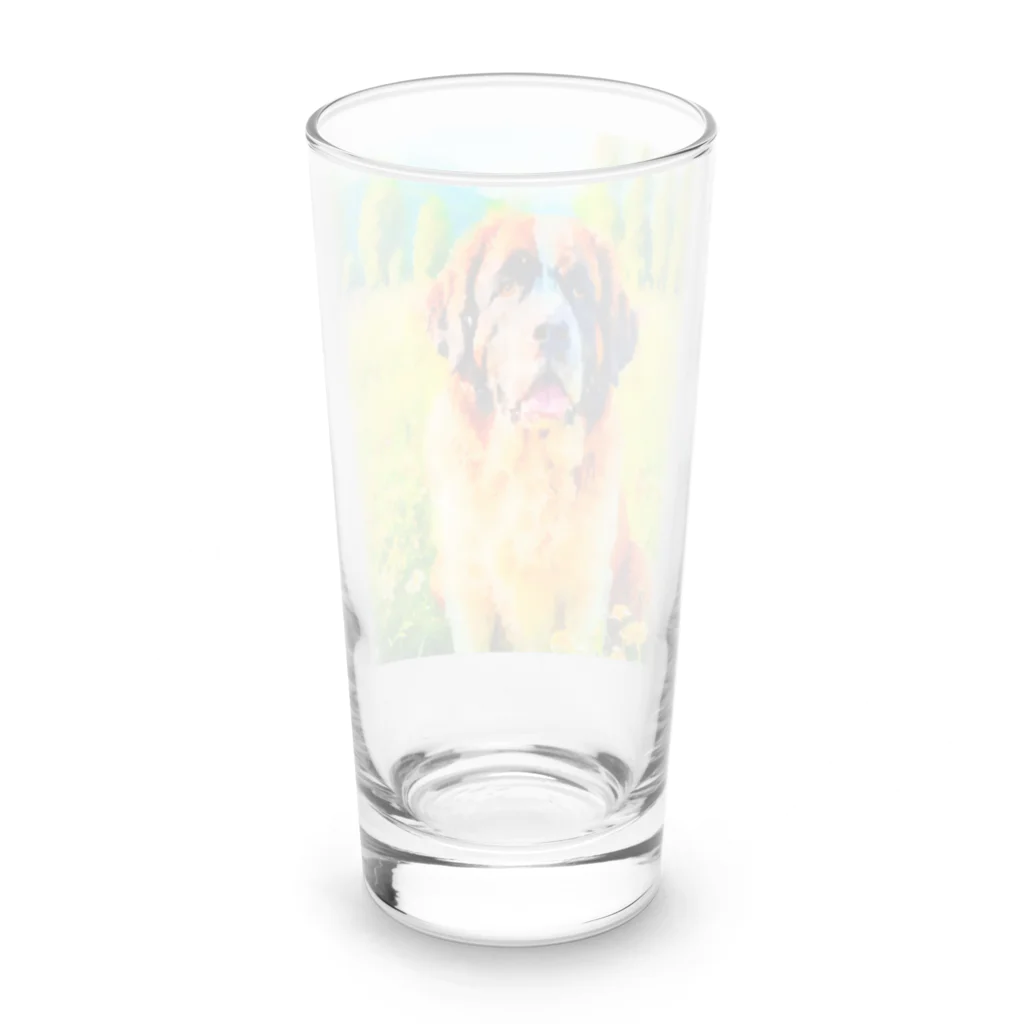 犬好きのしましまの水彩画の犬 花畑のセントバーナードのイラスト Long Sized Water Glass :back