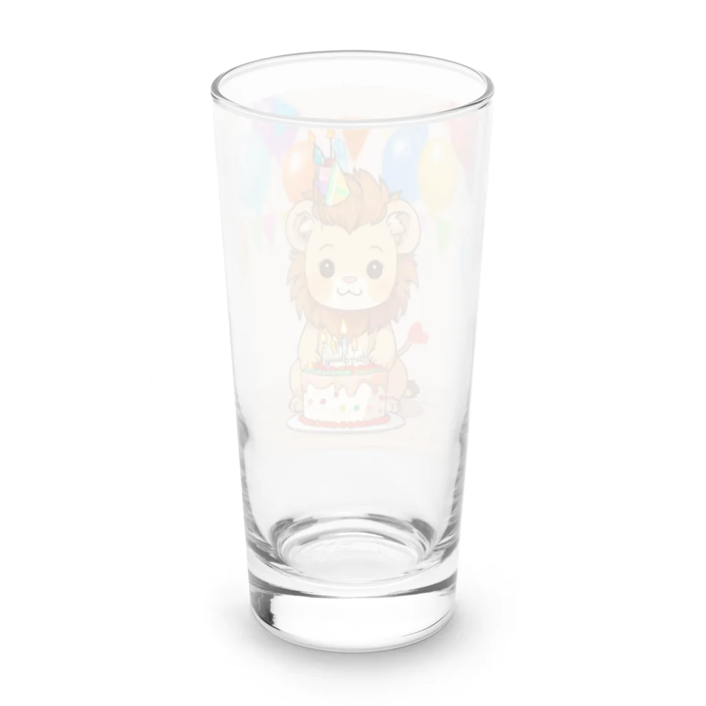 ganeshaの可愛いライオンとバースデーケーキ Long Sized Water Glass :back