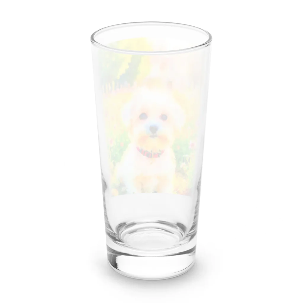 犬好きのしましまの水彩画の犬 花畑のマルチーズのイラスト Long Sized Water Glass :back