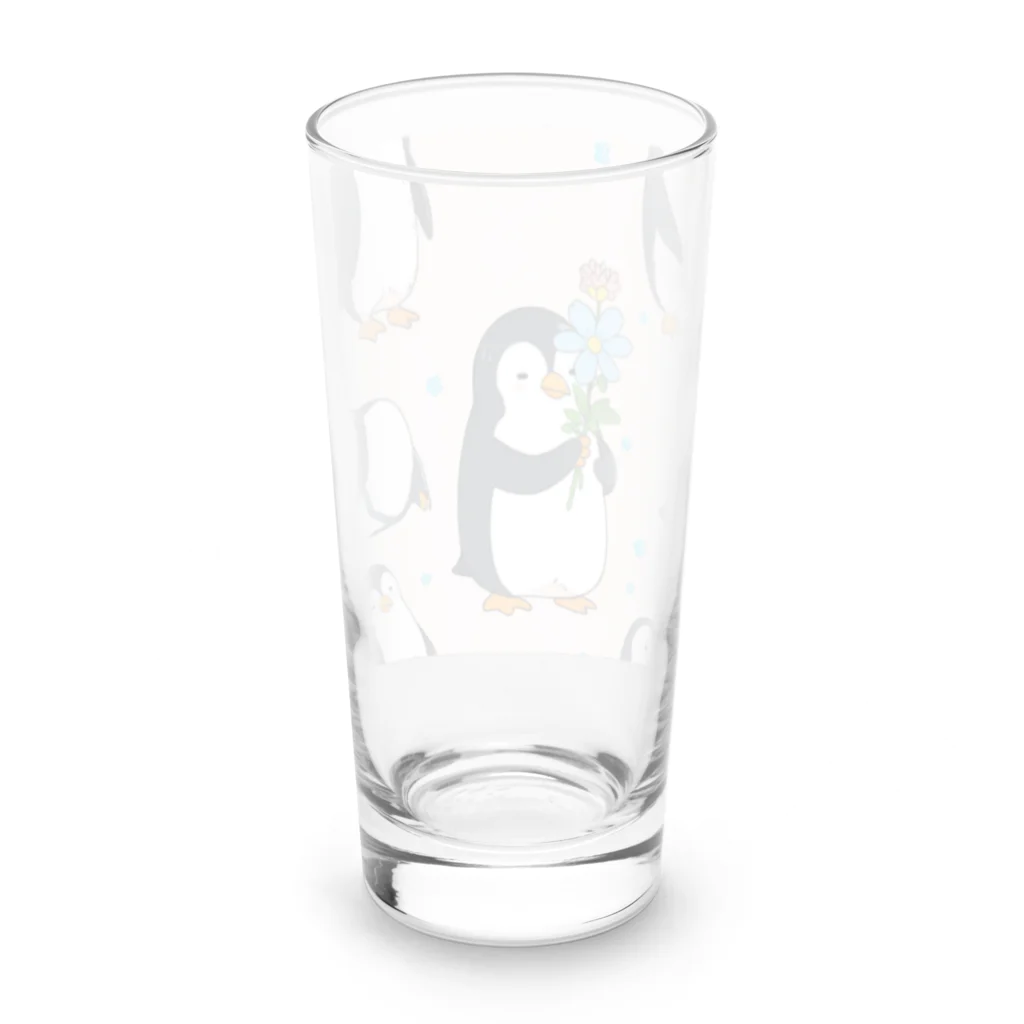 ganeshaの花を持ったかわいいペンギン Long Sized Water Glass :back