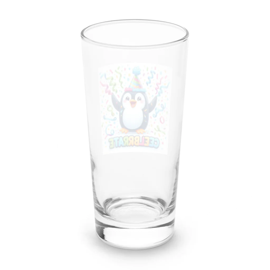 まんじゅ王国のこのキュートなペンギンがお祝いムード全開 Long Sized Water Glass :back