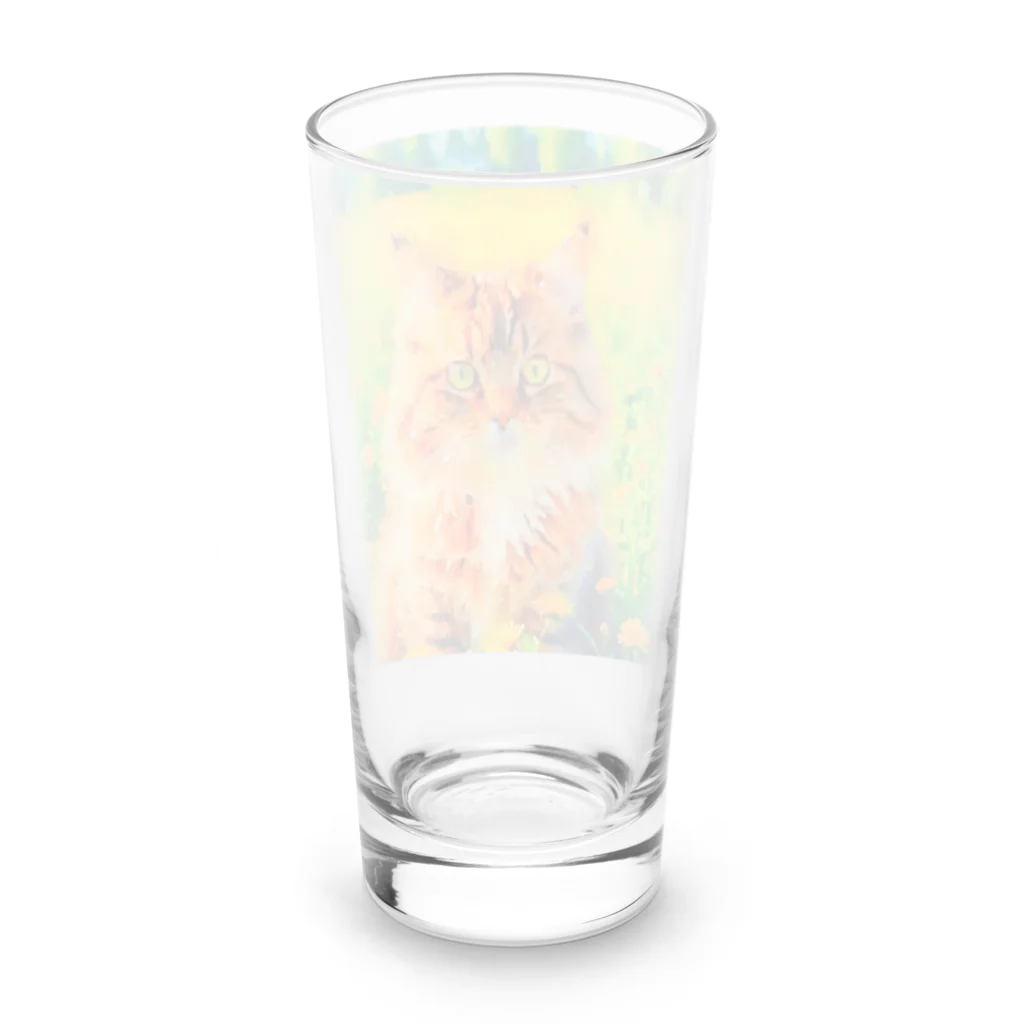 猫好きの谷の猫の水彩画/花畑のサイベリアンねこのイラスト/キジトラネコ Long Sized Water Glass :back