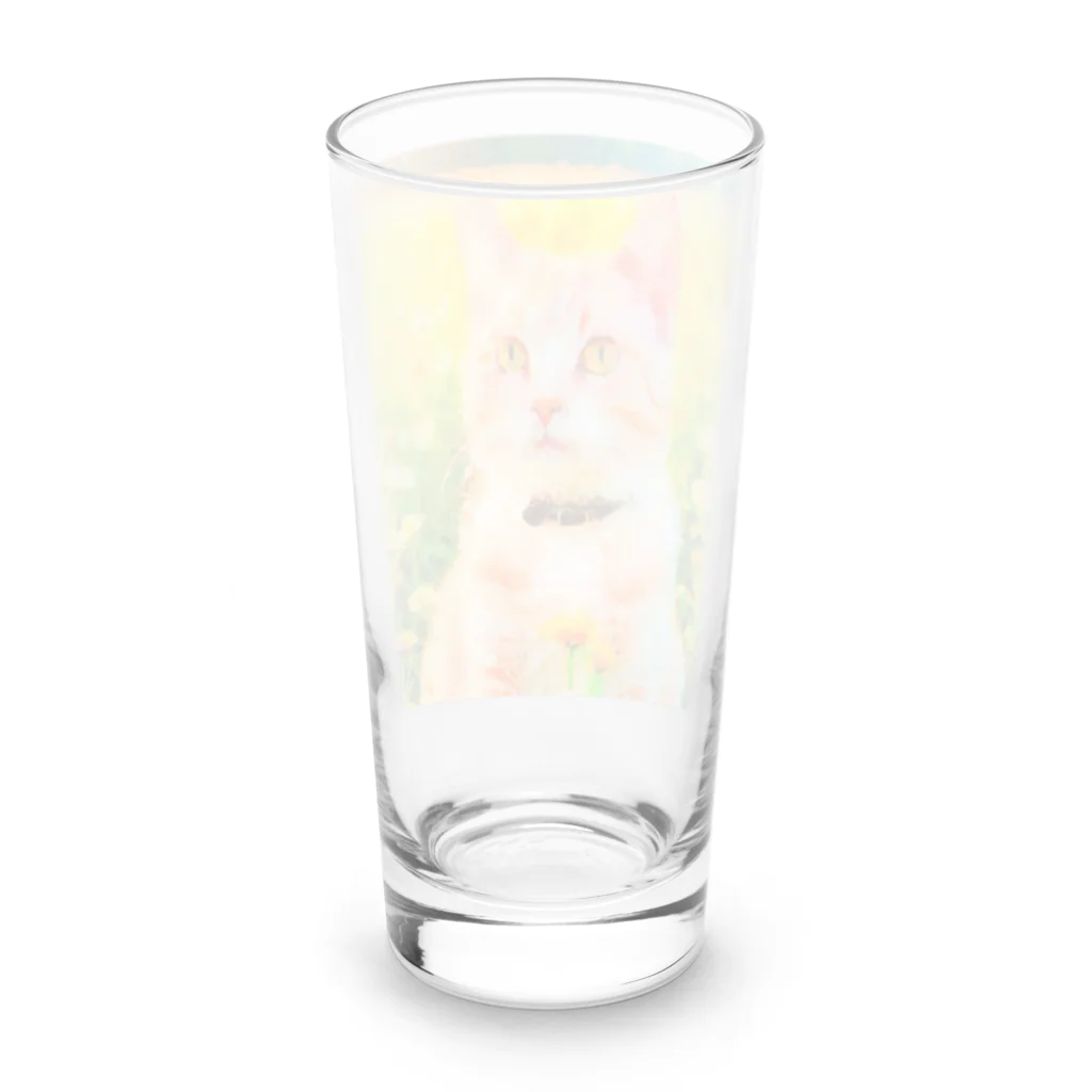 猫好きの谷の猫の水彩画/花畑のチャシロねこのイラスト/茶白ネコ Long Sized Water Glass :back