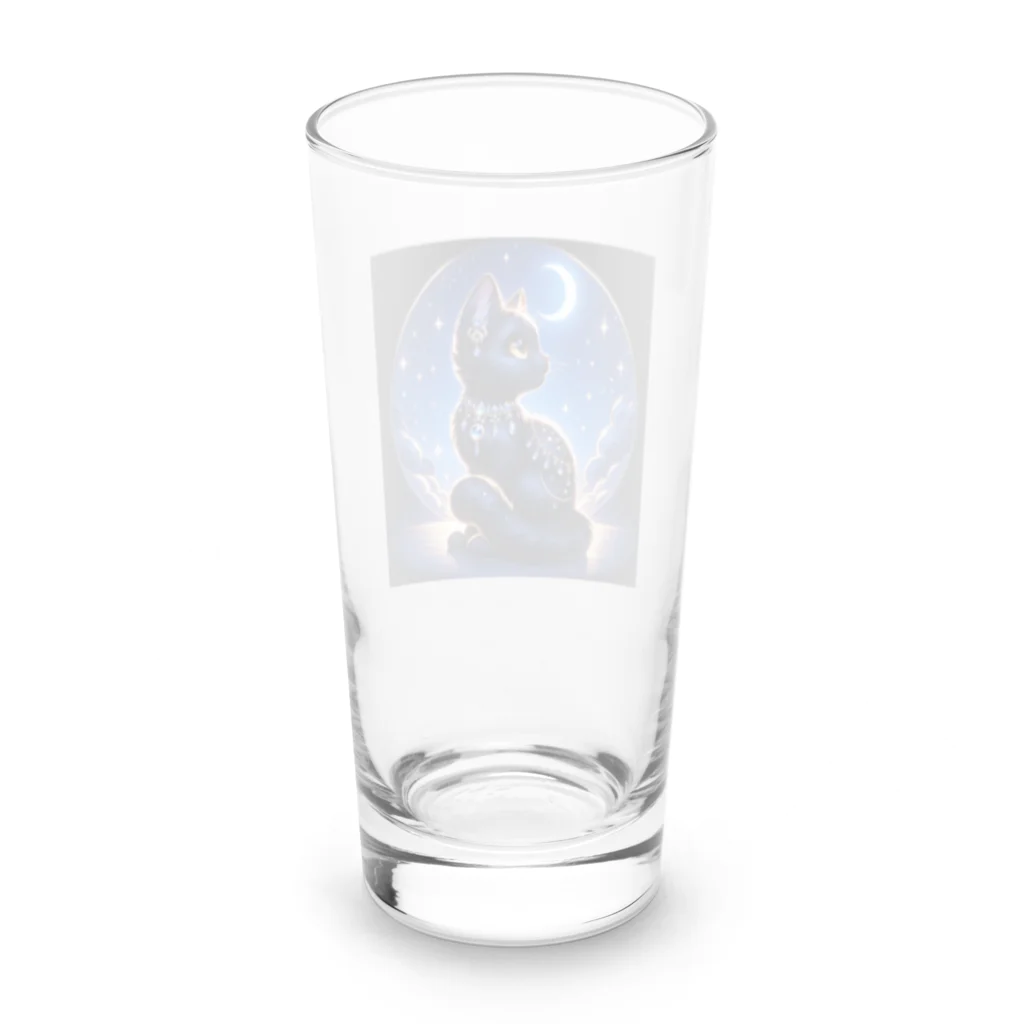 黒猫ギャラリー🐈‍⬛の三日月の煌びやかな黒猫 Long Sized Water Glass :back