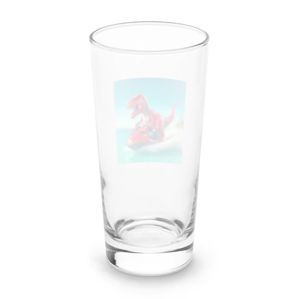 DINO-studioのジェットスキーを楽しむ赤ティラノ Long Sized Water Glass :back