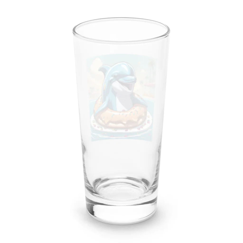 HIROYAN5935のドーナッツ好きのイルカのクーちゃん Long Sized Water Glass :back