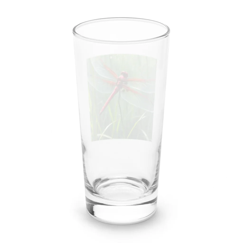 Sunbathingのススキの葉に隠れる赤トンボ Long Sized Water Glass :back