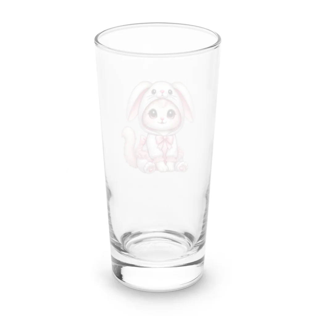 Snow-peaceのふわふわバニーコスチュームのかわいい子猫 Long Sized Water Glass :back